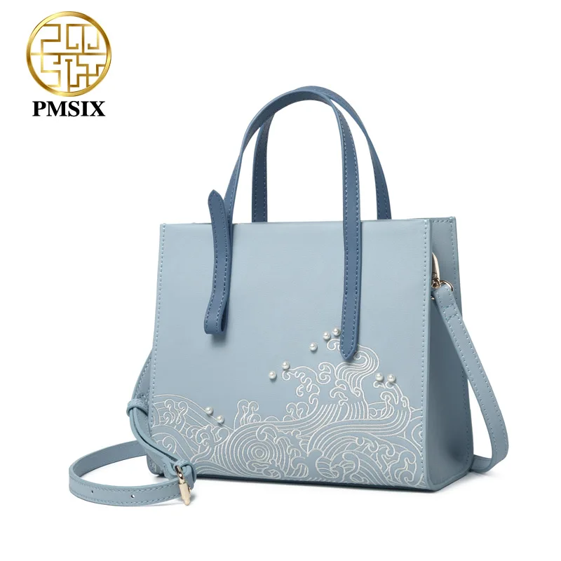 Pmsix, дизайнерский бренд, известный в womens'bag, вышивка жемчугом, сумки, спилок, кожа, классические сумки через плечо, простая Маленькая женская сумка