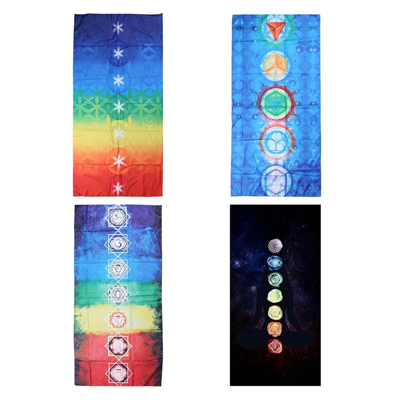 

7 Chakra Rainbow Stripes Beach Towel For Adults Mandala Blanket Microfiber Rectangle Bohemian Tapestry Yoga Mat