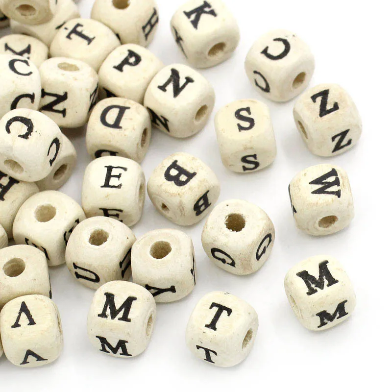 

100PCs Natural Square Shape Alphabet Letter Cube Wood Beads 10x10mm 8*8mm For Jewelry Making DIY Accessories Craf Wood Material