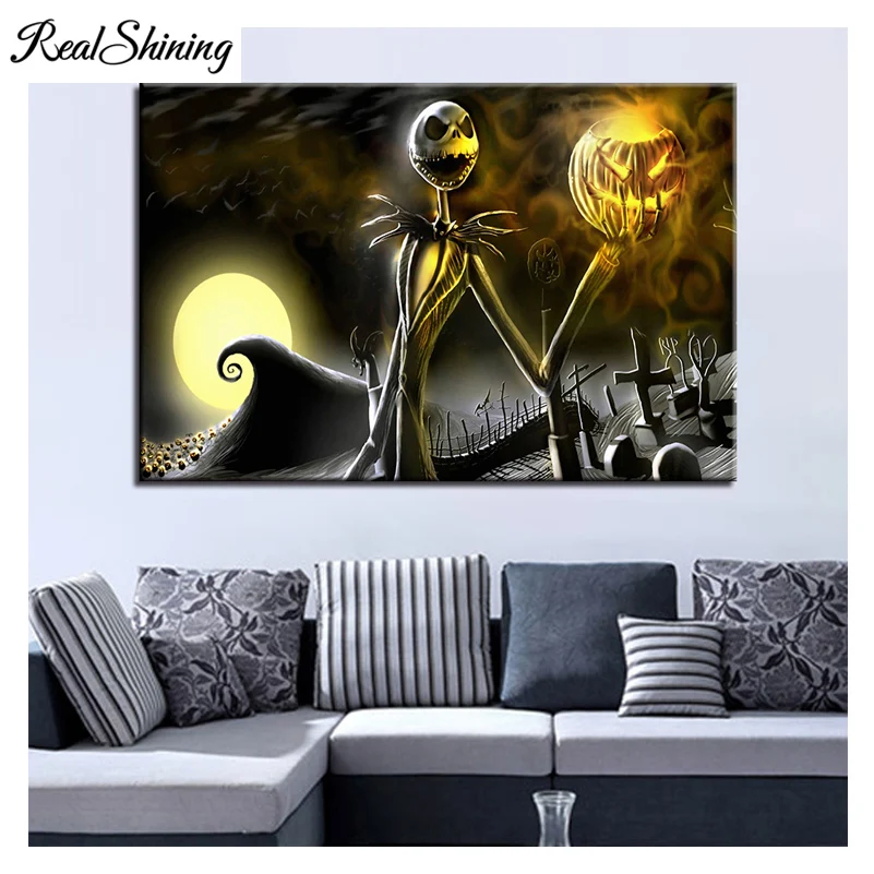 

REALSHINING Full Square 5D DIY Diamond Painting Cross Stitch Jack Skellington Diamond Mosaic Embroidery Home Gifts FS2052