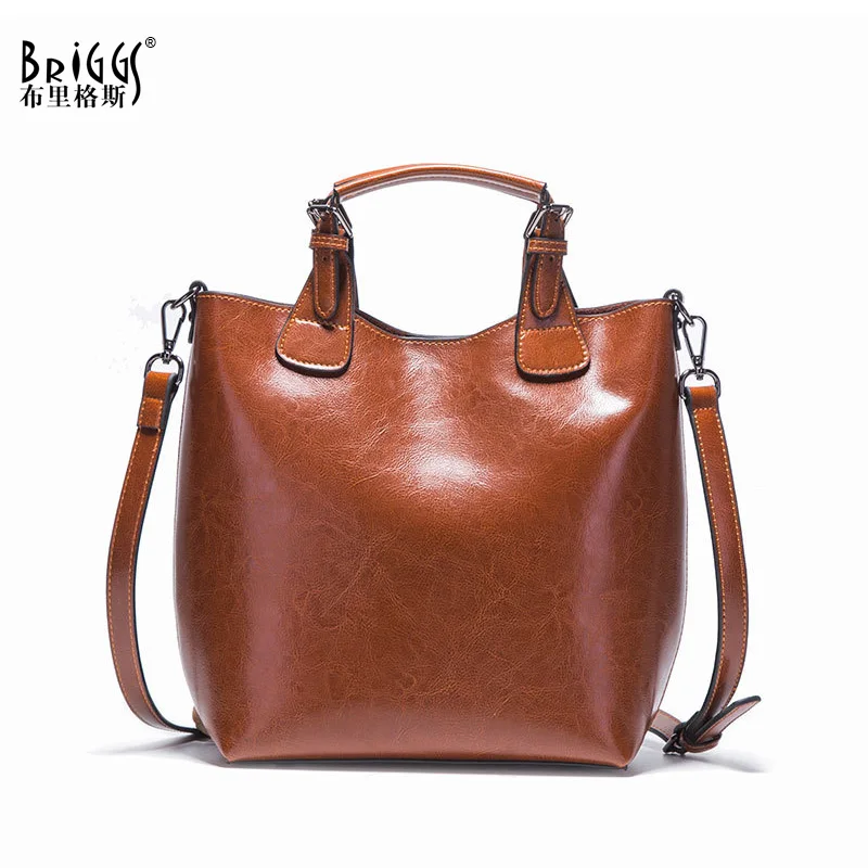

BRIGGS Brand Handbag Female High Quality Genuine Leather Tote Bag Women Small Bucket Shoulder Bag Vintage Top-handle Bags