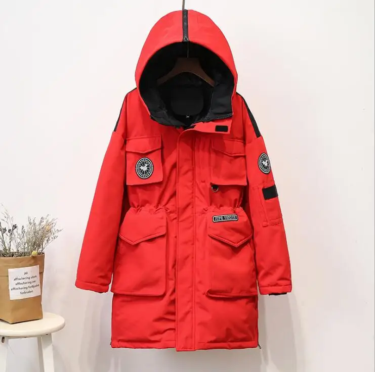 Женская модная куртка с капюшоном на утином пуху; теплые зимние повседневные зимние пальто - Цвет: Красный
