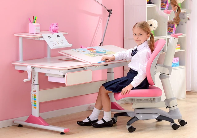 Ensemble table d'étude rose pour enfants, bureau et chaise, bureau