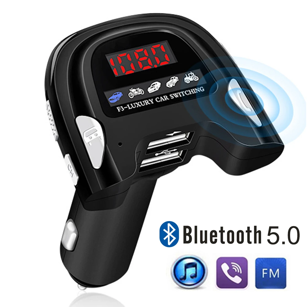 

JINSERTA Car Handsfree Mp3 Player Bluetooth 5.0 Transmitter Sound Simulator Dual USB Charger U Disk Stereo Music Play