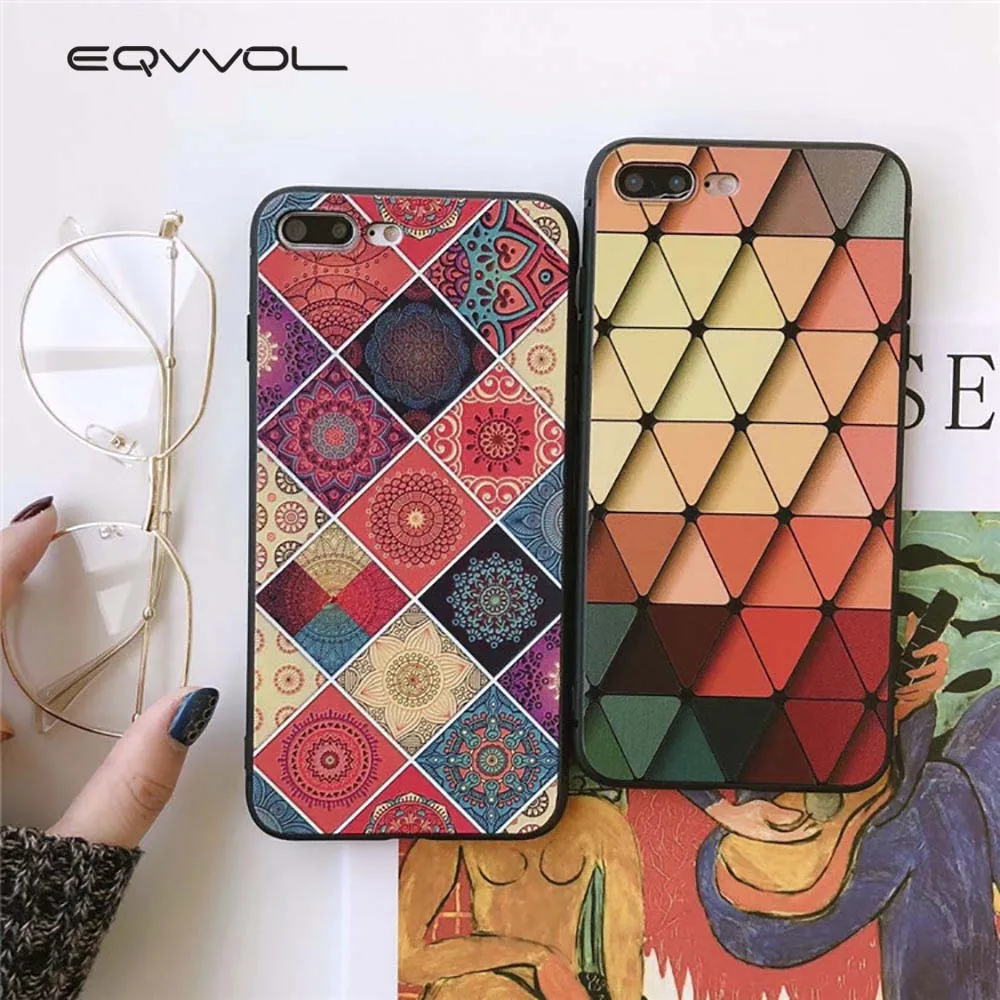 Eqvvol Mandala Flower Vintage Phone Case For Apple iPhone X 8 7 6 6S Plus Cases Fashion Rhombic Patterned Soft TPU Back Cover