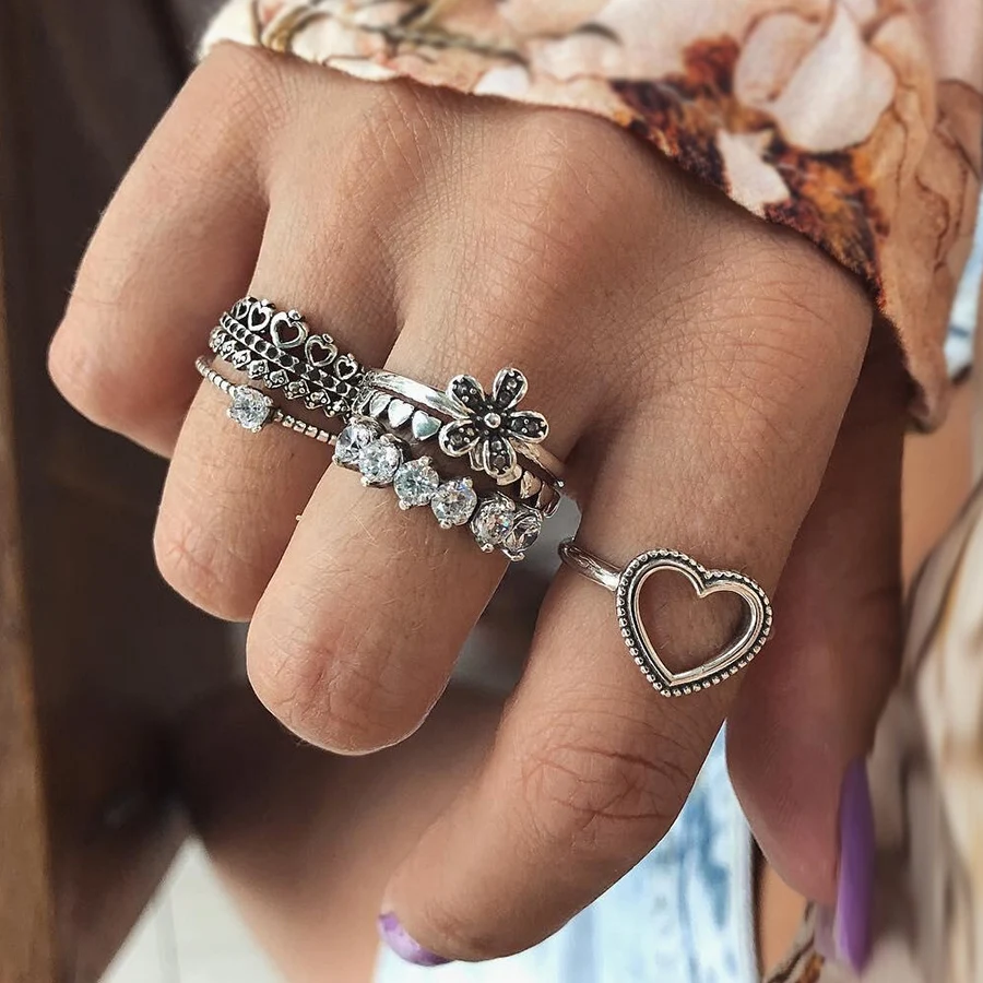 RAVIMOUR Boho Kunckle набор колец ювелирное изделие 6 шт. сердце цветок винтажные кольца на