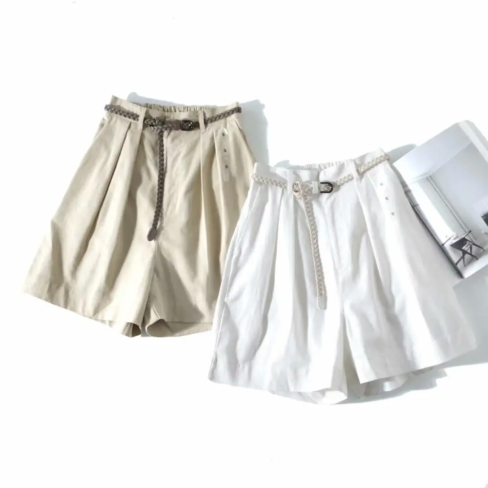 

Short Pants 2019 Summer Korean Female Hot Trousers Women Loose Elastic Waist Solid High Waist Wide Legs Pants