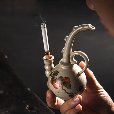 

China Jingdezhen Ceramic Water pipe Saxophone style retro filter cigarette hookah 150*85mm