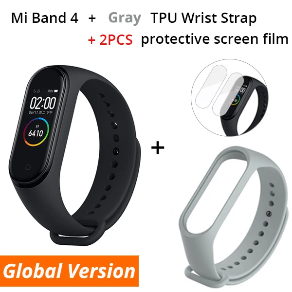 Xiaomi mi смарт-браслет 4, 3 цвета, AMOLED экран, mi Band 4, фитнес-браслет, Bluetooth, Smartband - Цвет: Add Gray Strap