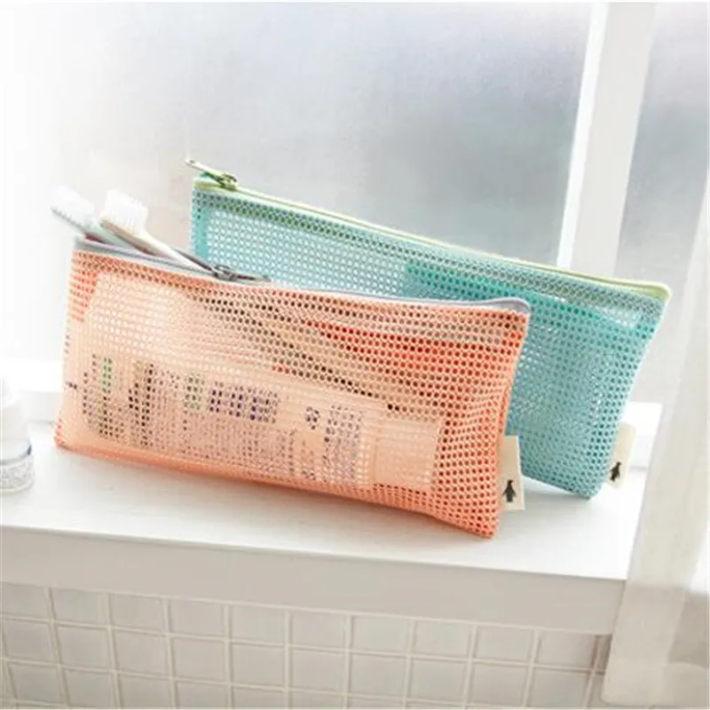 

Casual Mesh Make Up Bag Transparent Travel Wash Cosmetic Bag Zipper Organizer Portable Storage Makeup Pouch Beauty Kit Bags