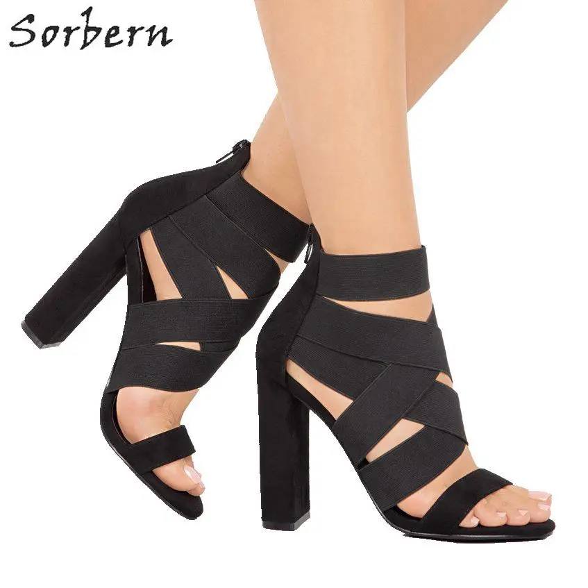 

Sorbern Black Plus Size Women Sandals Shoes For Summer Sandalias Mujer 2019 Square Heels Women Summer Shoes Luxury Sandals