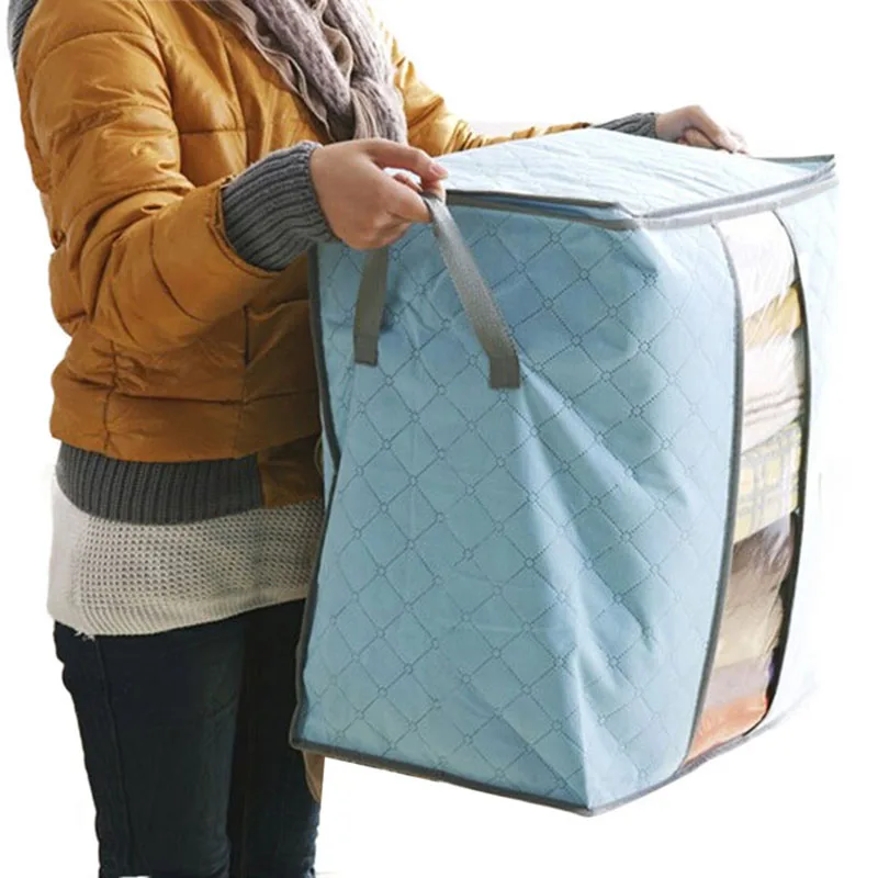 HOMEBEGIN коробка для хранения портативный органайзер нетканый тканевый чехол для одежды держатель Одеяло Подушка подстилка сумка для хранения коробка - Цвет: Blue