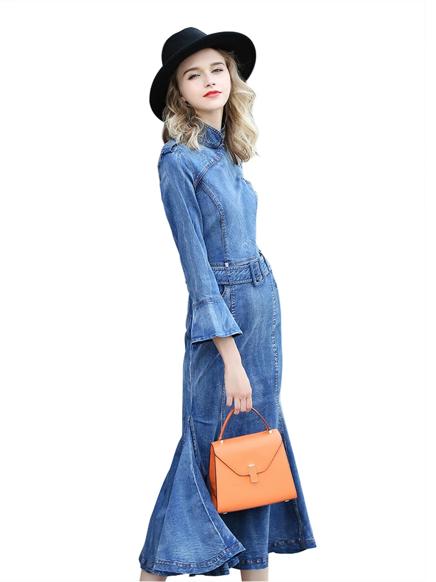 2018 Lente Vrouwen Jeans Jurk Cowboy Jurken Trompet Mermaid 3 4