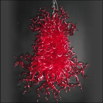 Cheap Modern Hand Blown Glass Red Murano Glass LED Light Source Chandeliers For Hotel Decor