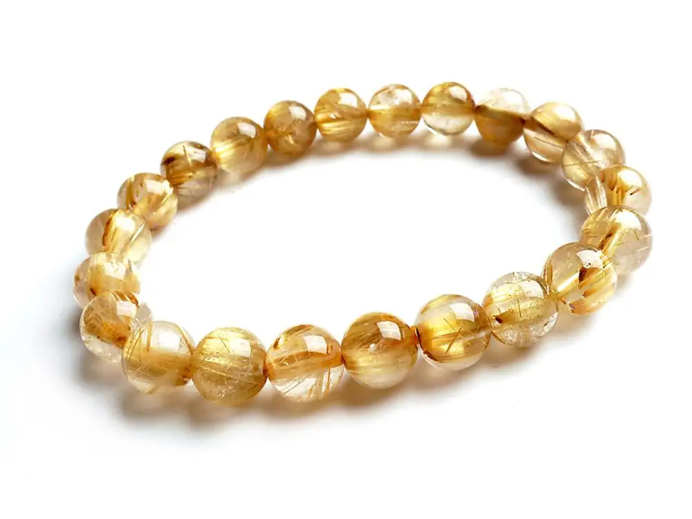 

9mm Natural Brazil Gold Rutilated Quartz Crystal Titanium Woman Man Wealthy Round Beads Bracelet Jewelry Bangle AAAA