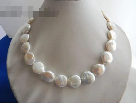

Free shipping >>>>>18'' 17mm White Coin Freshwater Pearl Necklace
