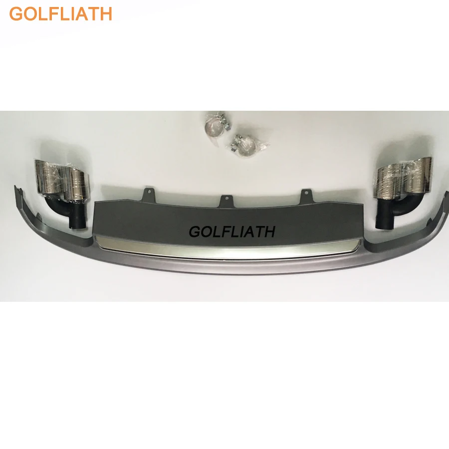 

GOLFLIATH S7 style PP+Stainless Rear Lip Bumper Diffuser Kit End Pipe Muffler Tip fit For Audi A7 2011-2015 Standard bumper
