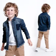 Плотные Стильные Детские рубашки в европейском и американском стиле; однотонные хлопковые джинсовые рубашки для мальчиков; одежда