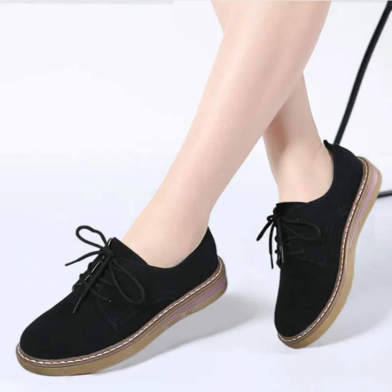 

LZJ 2018 Autumn women sneakers oxford shoes flats shoes women leather suede lace up boat shoes round toe flats moccasins Y1989