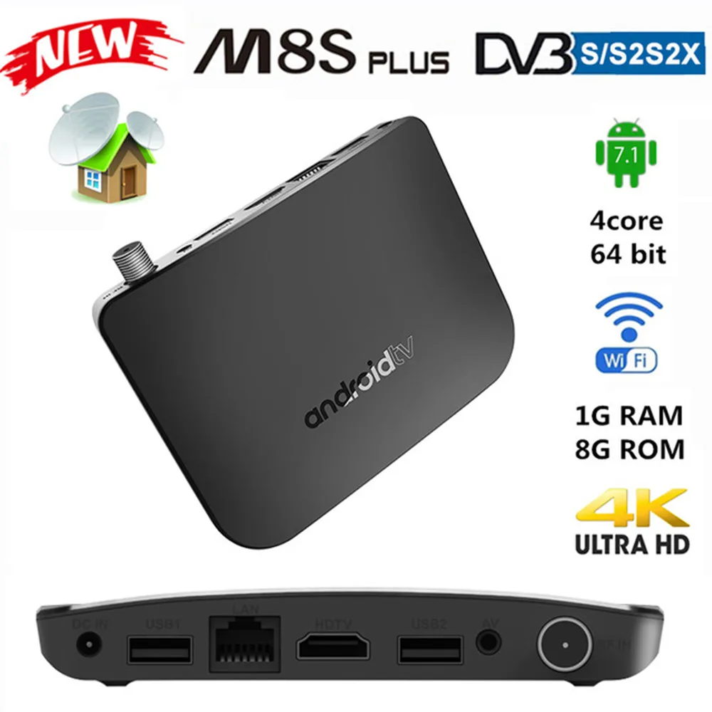 ТВ приставка MECOOL M8S Plus DVB S S2 Android 7 1 ГБ ОЗУ 8 ПЗУ Восьмиядерный процессор Amlogic S905D 100 м