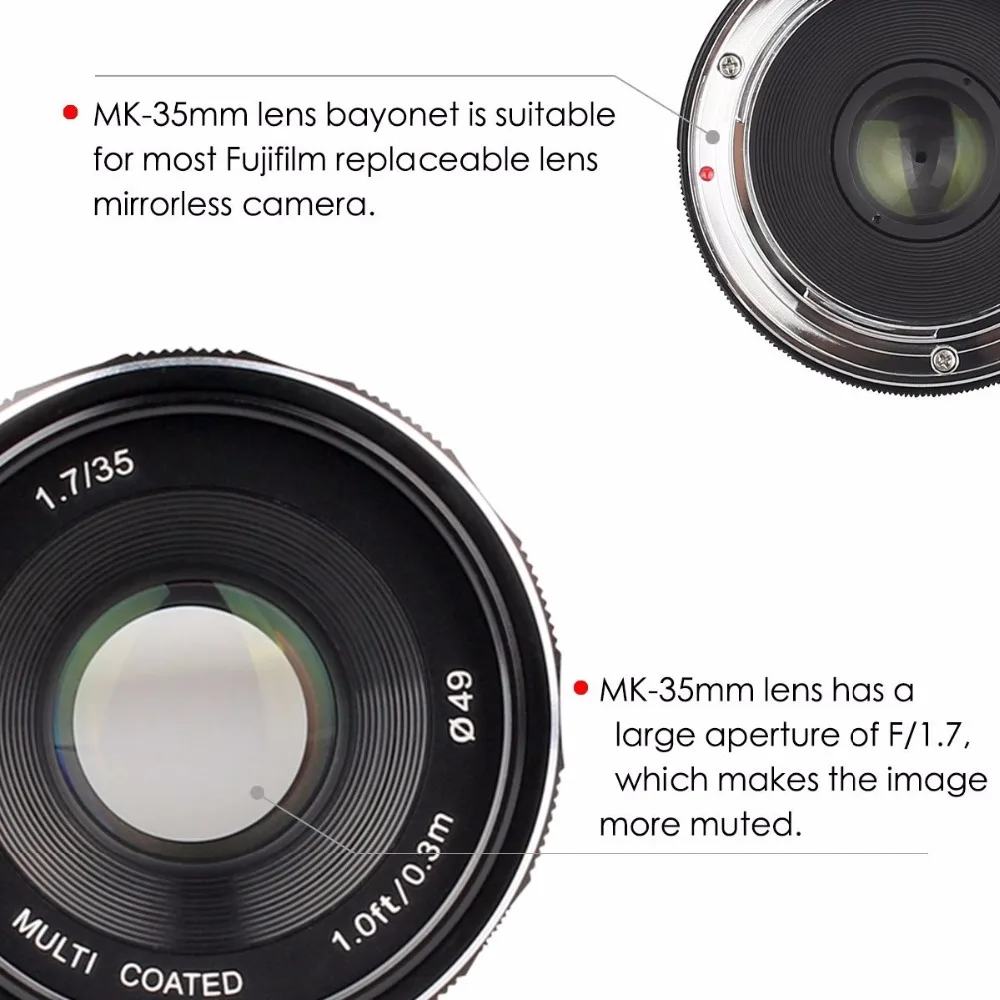 MEKE Meike 35 мм f1.7 APS-C объектив с большой апертурой ручной фокусировки Для беззеркальных камер Fuji X-T3/X-T20/X-T2/X-E3/E2/E1 X-T2/X-Pro2