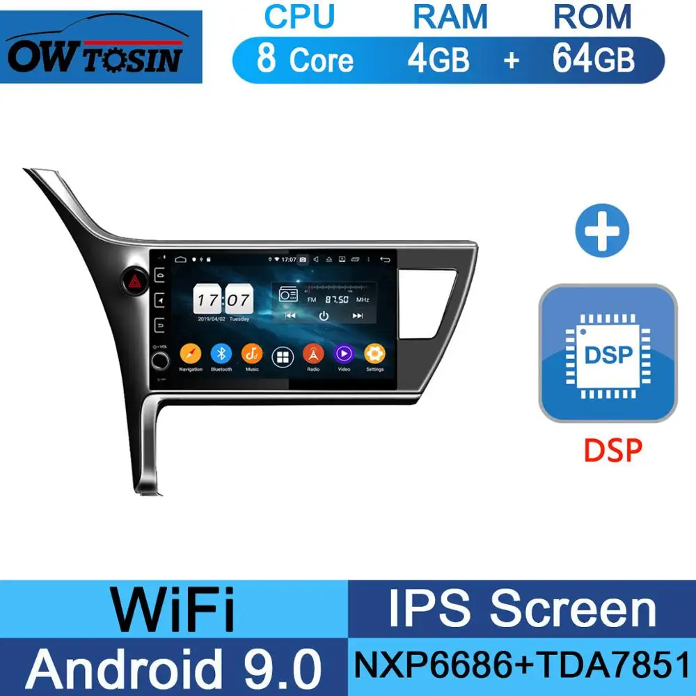 10," ips 8 Core 4G+ 64G Android 9,0 автомобильный DVD плеер gps мультимедийное радио для Защитные чехлы для сидений, сшитые специально для Toyota Corolla LHD CarPlay попугай - Цвет: 64G DSP