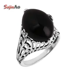 Szjinao Продвижение Черный агат антикварные женщин 925 Серебряное кольцо bague Femme De MARQUE De Luxe оптовая продажа