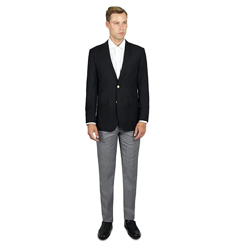 

Custom Blac Jacket Light Grey Pants Groomsman Men Suits Two Button 2-Piece Slim Fit Men Blazer Groom Tuxedos (Jacket+Pants) H512
