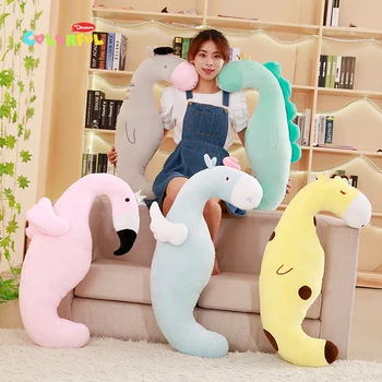 

Creative Cartoon Plush Stuffed Animal Flamingo Dinosaur Unicorn Curved Sleeping Pillow Personalized Cushion Girls Birthday Gift
