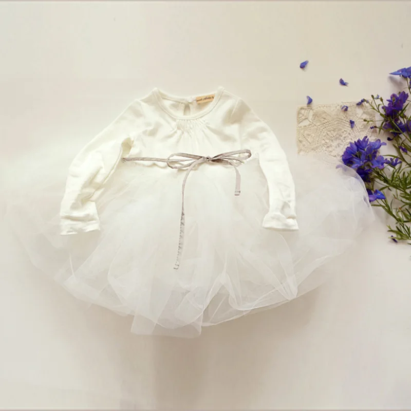 Коллекция года, модное повседневное бальное платье, повседневное новое платье из вуали вечерние платья принцессы с кружевным поясом для маленьких девочек на свадьбу - Цвет: Белый