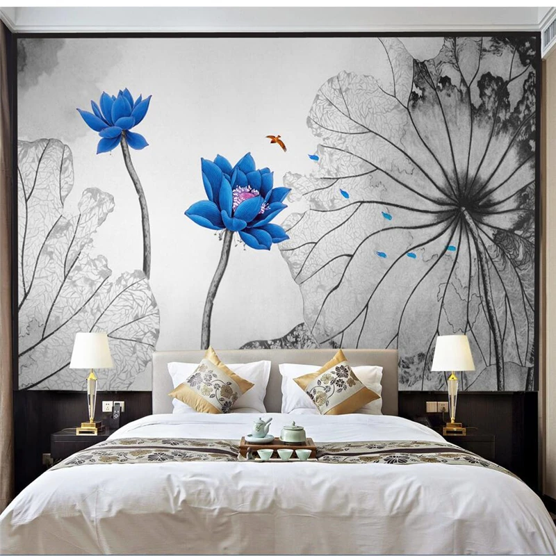 

wellyu papier peint wallpaper for walls 3 d Custom wallpaper New Chinese Style Retro Lotus TV Wall papel parede tapety