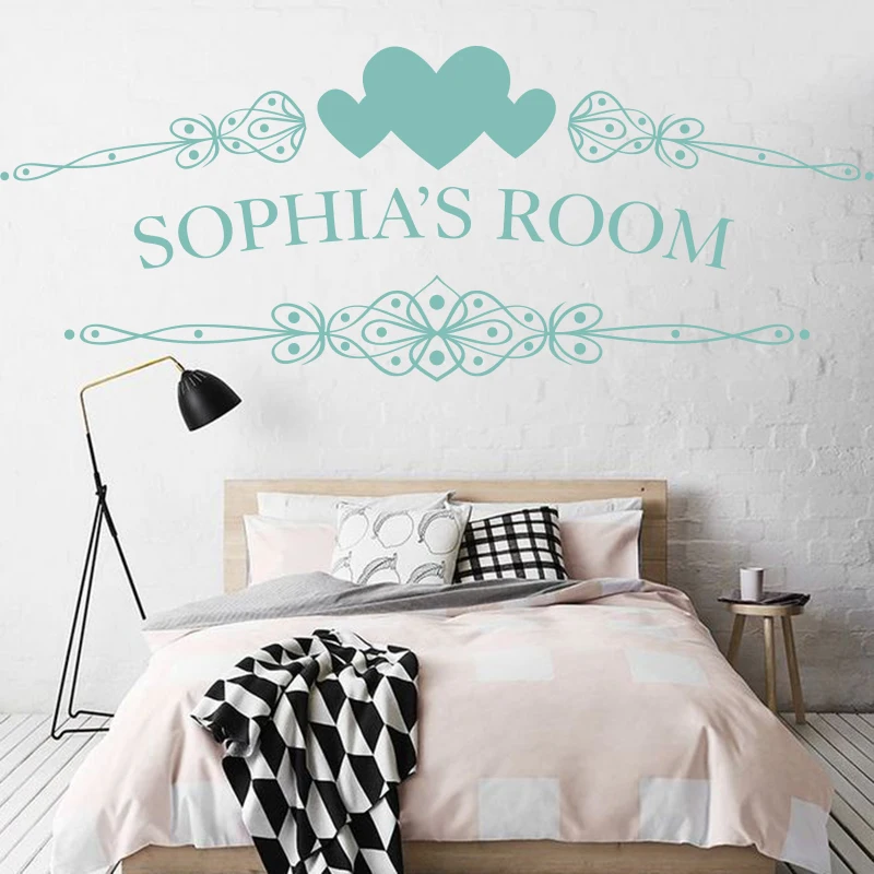 Custom name Heart Butterfly Flower Wall Sticker Girl Room Kids Room Personalized Name Wall Decal Easy Wall Art Cut Vinyl Mural