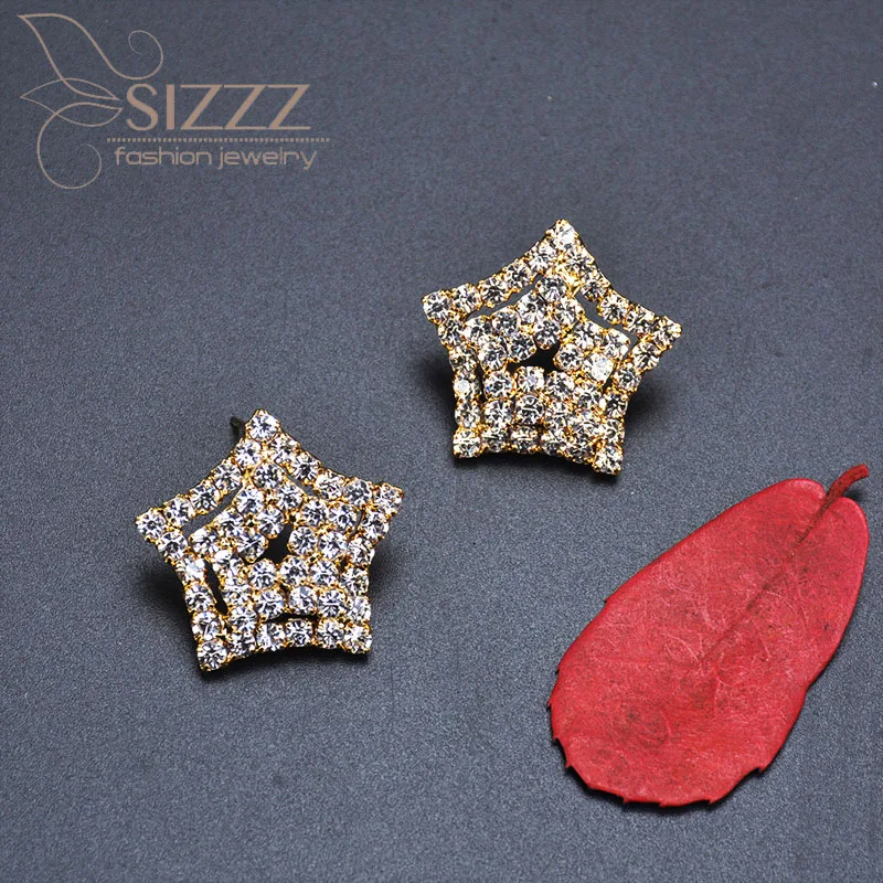 

SIZZZ 2019 Europe and the United States exaggerated five-pointed star crystal gold/silver stud earring For Women