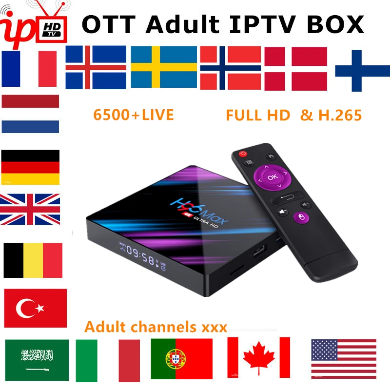 Французский IPTV box H96 MAX RK3318 android tv box 9,0+ IP tv francais Sweden belgium Европа Великобритания Испания США M3U взрослый xxx smart tv box