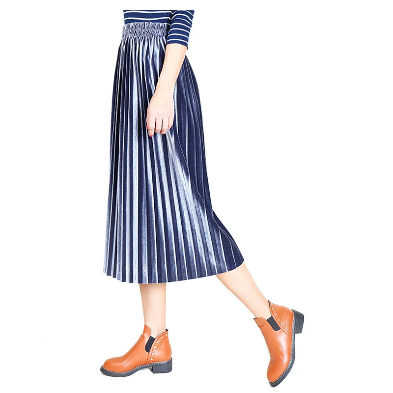 Panjoiner осенне-зимняя уплотненная секция Для женщин юбка с завышенной талией Твердые Плиссированные Юбки миди Винтаж Для женщин s Saias миди Faldas S010