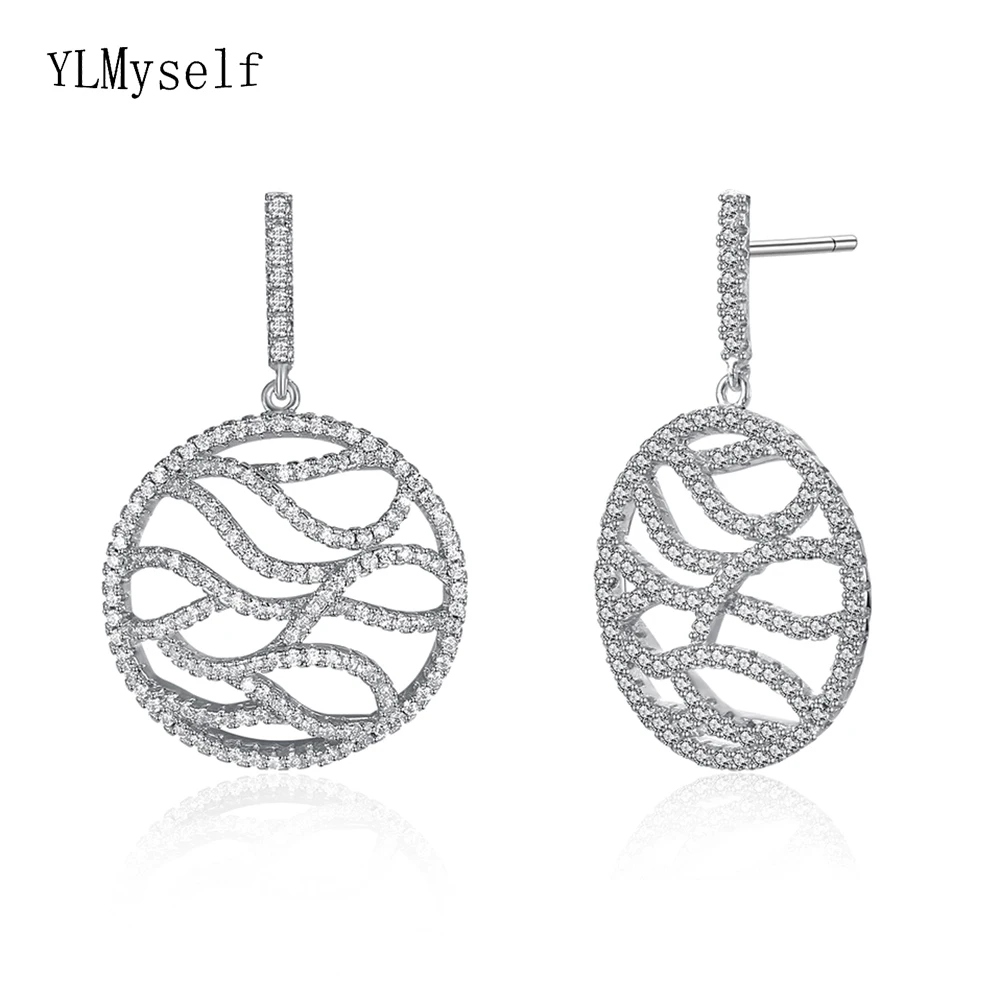

Elegant 925 sterling silver earring Best gift jewelry fast delivery Crystal jewellery luxury round dangle 925 earrings