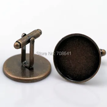 

Blank Cufflinks Settings with Round Strong Bezel Cabochons Bases Men's Metal Cuff links Findings Antique Copper tone Plated