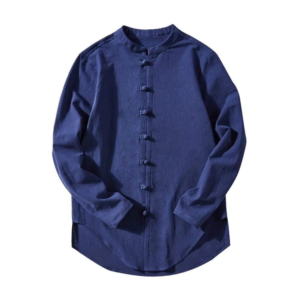 Модная мужская Осенняя Повседневная рубашка 2019 с длинным рукавом с отложным воротником uton льняная однотонная блузка офисная мужская