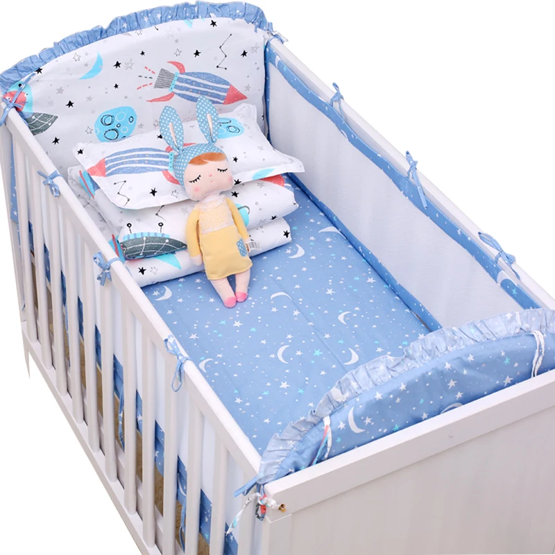 

5pcs Mesh Baby Bumpers Summer Breathable Newborns Crib Bedding Set Boys Girls Baby Cot Bedding Including Bed sheet Bumpers