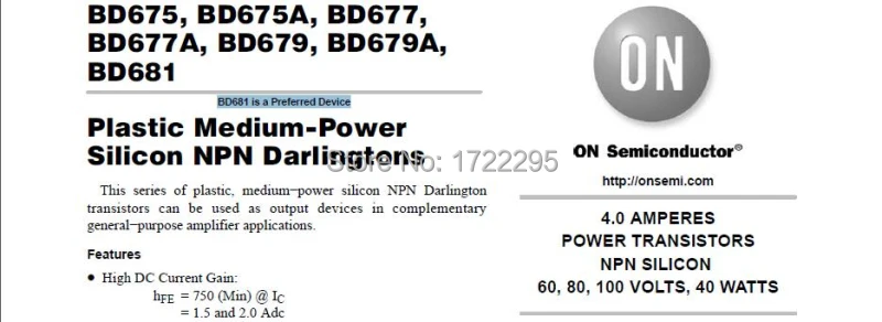 50 шт в наборе, BD679 BD679 4A 80 V 40 W средней мощности полупроводник NPN составные Транзисторы Дарлингтона компонент