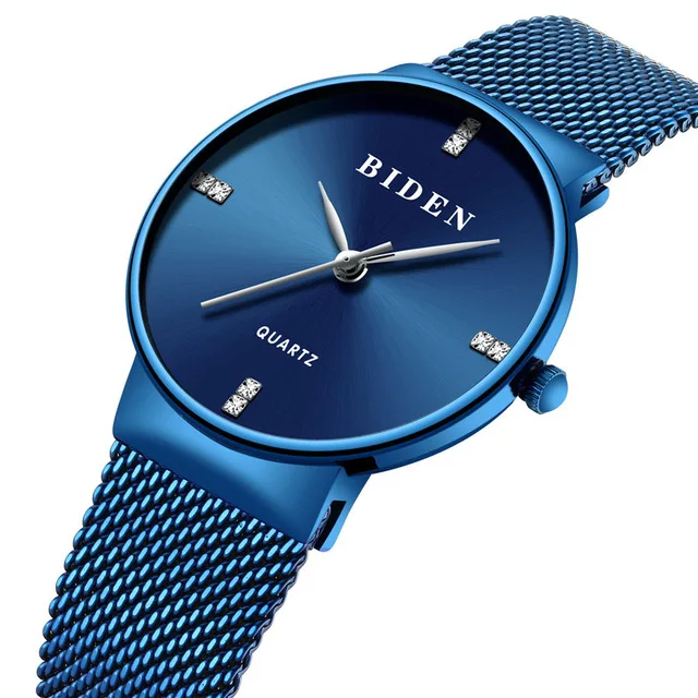 

Luxury Crystal Watches Women Royal Blue Steel BIDEN Top Brand Fashion Male Female Clock Relogio Masculino
