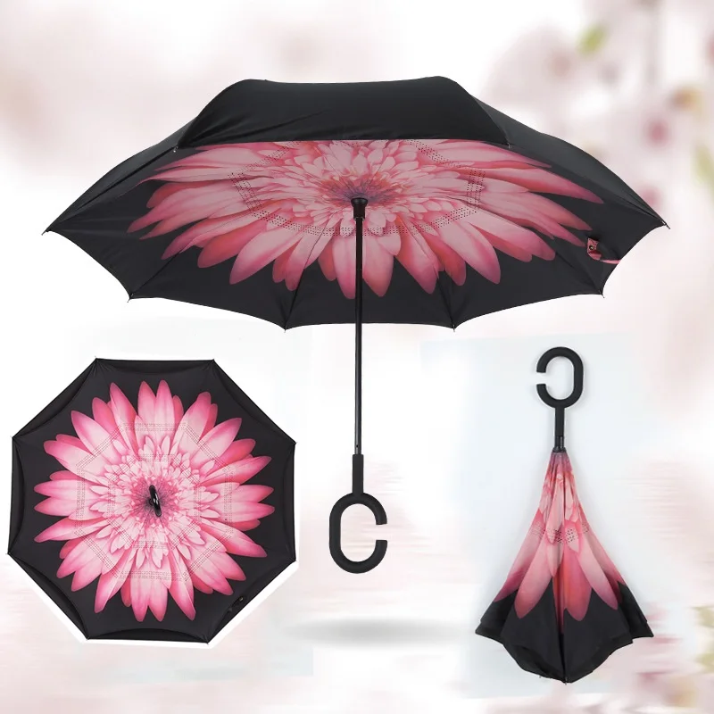 umbrella Reverse Double Windproof Double Layer Rain Umbrella Inverted Auto Inside Out Rain Protection C-Hook with Hands
