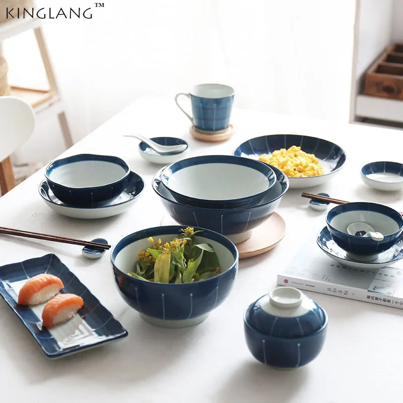 

KINGLANG Japanese HENGFENG series tableware set blue and white CERAMIC dinner set charger plates