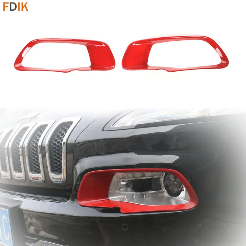 

2pcs Sport Red & Mirror Chrome Front Headlight Cover Lamp Bezel Trim Garnish for Jeep Cherokee 2014 2015 2016