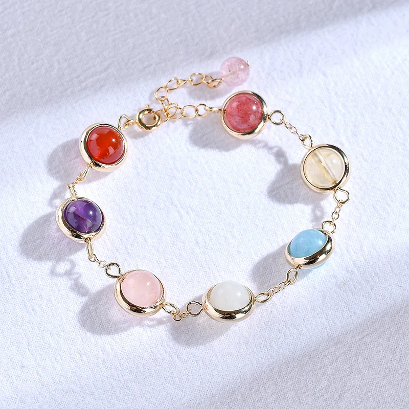 Натуральный браслет с кристаллами клубники женские бусинки классический 14 K розовый золотистый цвет, Круглый браслет-цепочка для женщин Стразы с жемчугом подарок