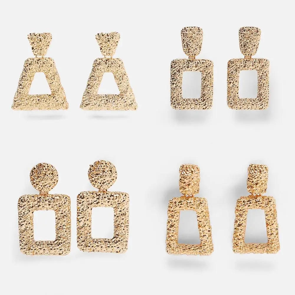 

Girlgo Vintage Metal Square Drop Earrings for Women Trendy Gold Color Hanging Dangle Earrings Wedding Party Jewelry Dropshipping