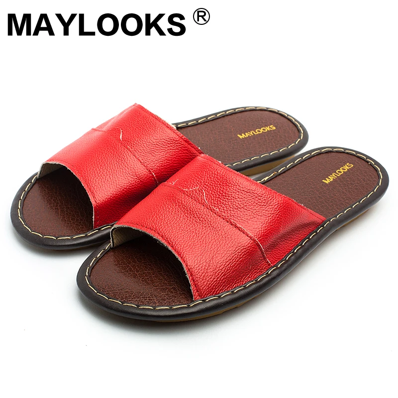 

Ladies Slippers Spring And Summer Genuine Leather Home Indoor Slip Non-slip Woman Slippers 2018 M-8001