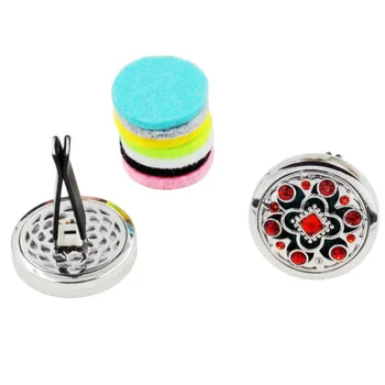 

Wholesale 10pcs/lot 30mm Red Crystals Magnet Diffuser Flower Car Aroma Locket Essential Oil Car Diffuser Lockets With Free Pads