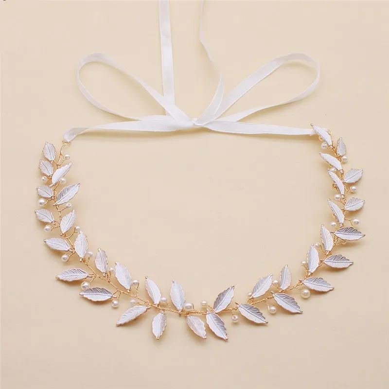 Jonnafe Свадебный венок жемчуг свадебные украшения для волос золотой лист женский головной убор аксессуары