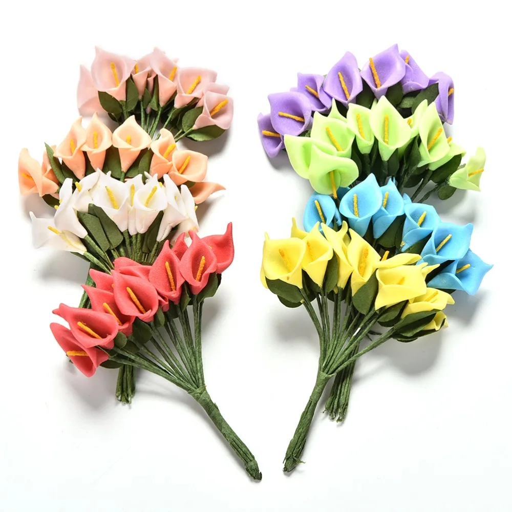 

12pcs Mini Foam Calla Handmake Artificial Flower Bouquet Wedding Decoration DIY Wreath Gift Box Scrapbooking Craft Fake Flower